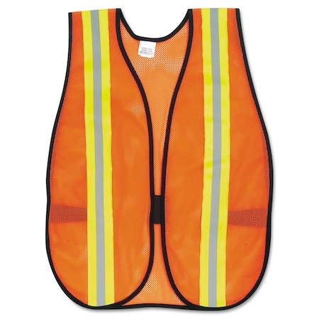 Orange Safety Vest, 2 In. Reflective Strips, Polyester, Side Straps, One Size Fits All, Orange
